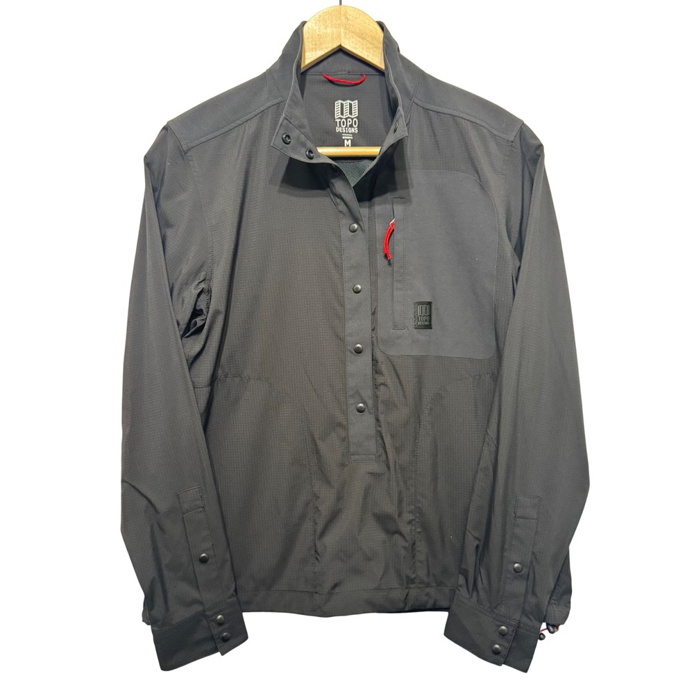 Topo Designs Womens M Black‎ Snap Button Down Tech Shirt Long Sleeve Lightweight